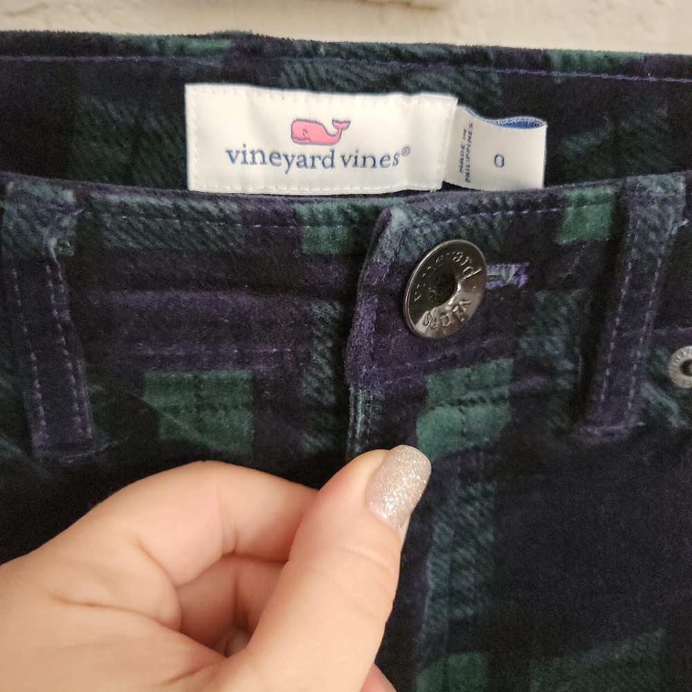 Vineyard Vines Green and Blue Velvet Velveteen Plaid Pants. Size 0 Indie
